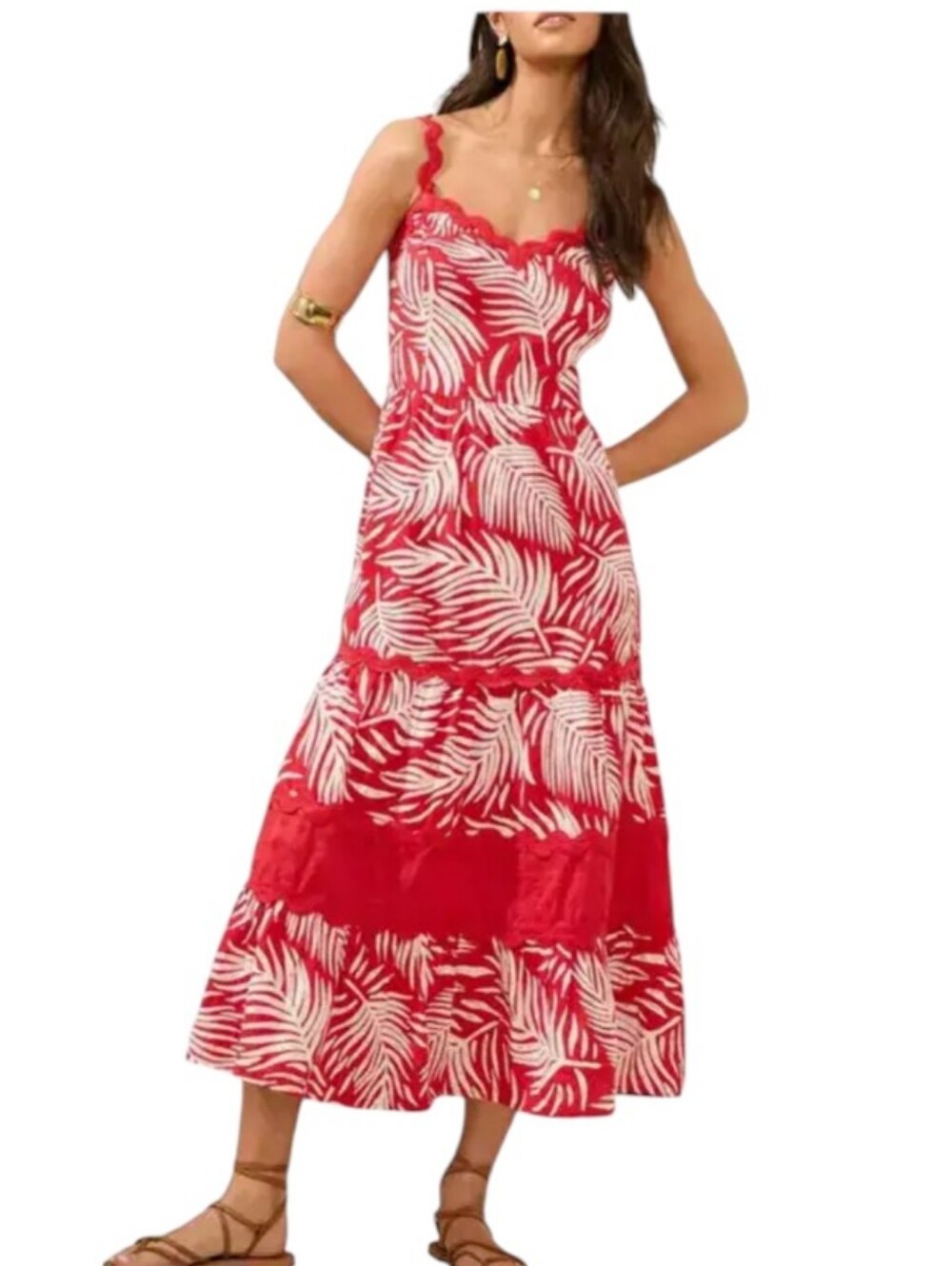 Lipsy Palm Print Maxi Red/White Sundress ....Size 10